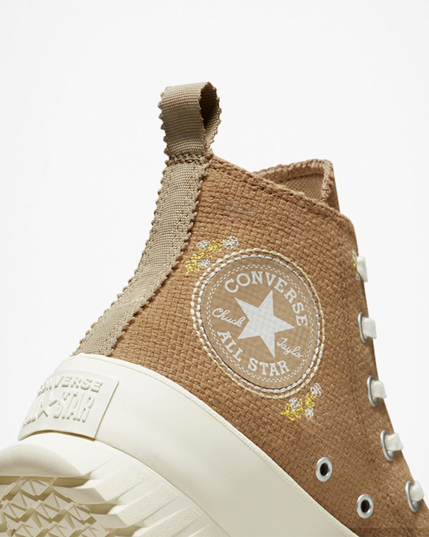 Dámské Boty Na Platformy Converse Chuck Taylor All Star Lugged 2.0 Autumn Embroidery Vysoké Hnědé Hnědožlutý | CZ M31LH54